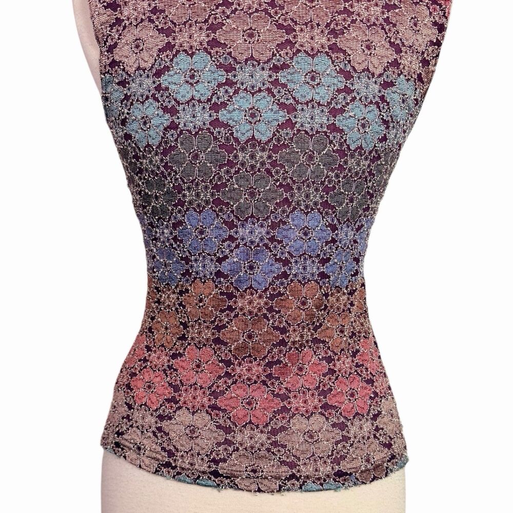 VTG No Boundaries Y2K Floral Knit Boat Neck Tank Top 90s Whimsigoth Grunge Small - Picture 10 of 15